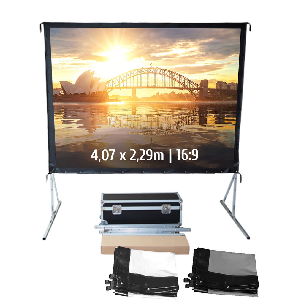 Ecran de projection valise 4,07x2,29m 16:9 Avant + Arrière - Kimex